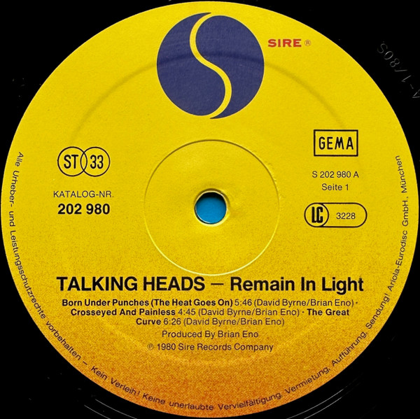 Talking Heads - Remain In Light (LP, Album)