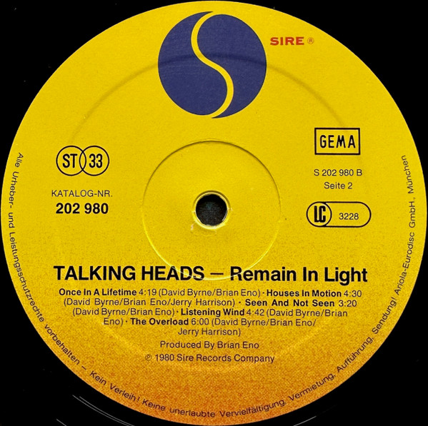 Talking Heads - Remain In Light (LP, Album)