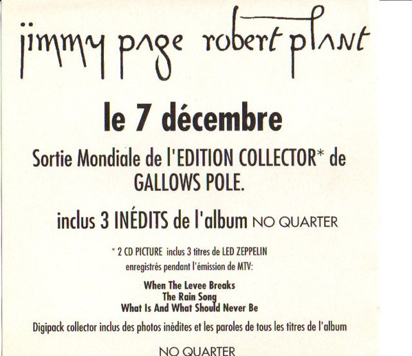 Jimmy Page & Robert Plant - No Quarter: Jimmy Page & Robert Plant Unledded (CD, Album)