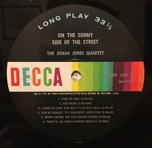 The Jonah Jones Quartet - On The Sunny Side Of The Street (LP, Album, Mono)