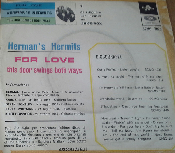 Herman's Hermits - This Door Swings Both Ways / For Love (7