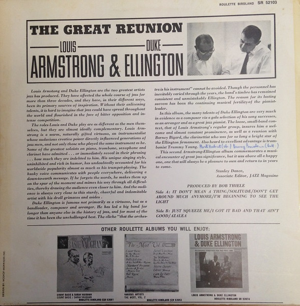 Louis Armstrong & Duke Ellington - The Great Reunion Of Louis Armstrong And Duke Ellington (LP, Album)