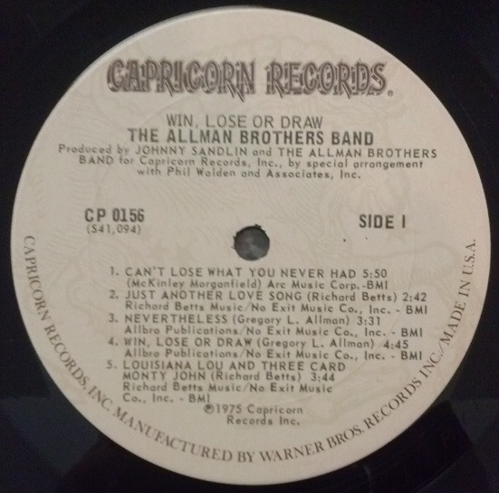 The Allman Brothers Band - Win, Lose Or Draw (LP, Album, Pit)