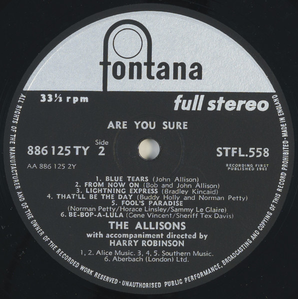 The Allisons - Are You Sure (LP)