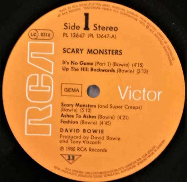David Bowie - Scary Monsters (LP, Album, Ora)
