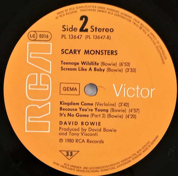 David Bowie - Scary Monsters (LP, Album, Ora)