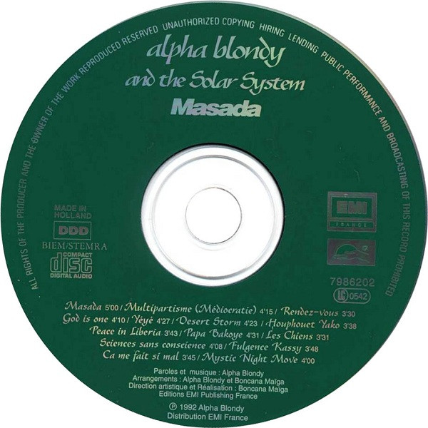 Alpha Blondy And The Solar System - Masada (CD, Album, RP)