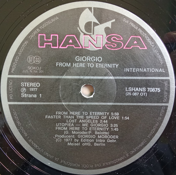 Giorgio Moroder - From Here To Eternity (LP, Album, P/Mixed)