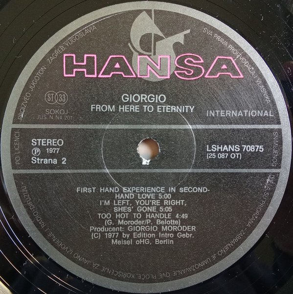 Giorgio Moroder - From Here To Eternity (LP, Album, P/Mixed)