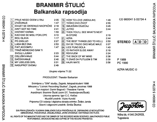 Branimir Å tuliÄ‡ - Balkanska Rapsodija (CD, Album, RE)