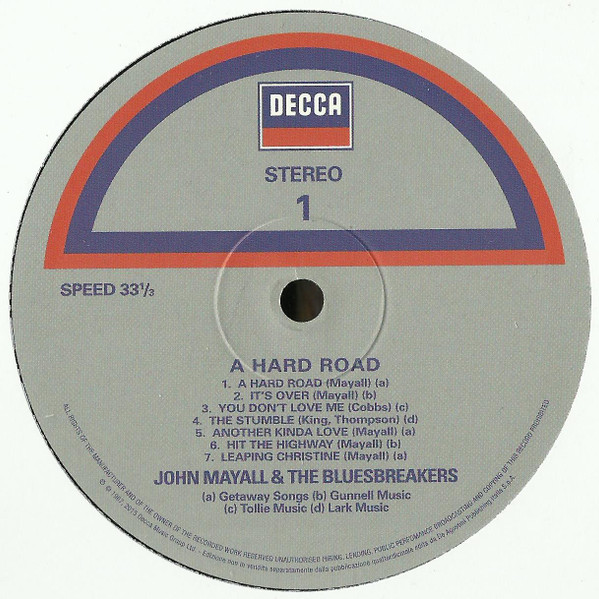 John Mayall And The Bluesbreakers* - A Hard Road (LP, Album, RE, 180)