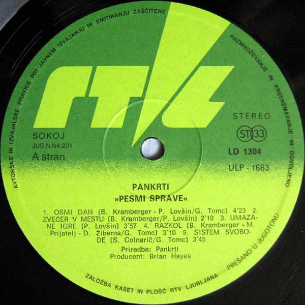 Pankrti - Pesmi Sprave (LP, Album)