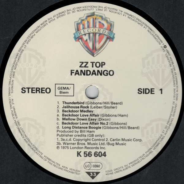 ZZ Top - Fandango! (LP, Album, RE)
