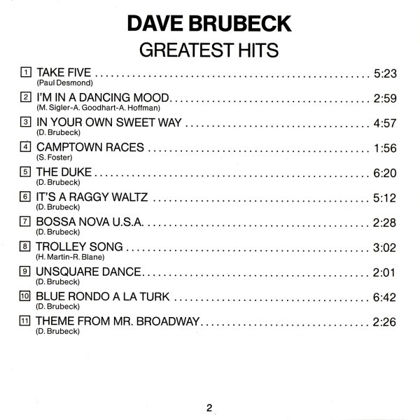 Dave Brubeck - Dave Brubeck's Greatest Hits (CD, Comp, RE)