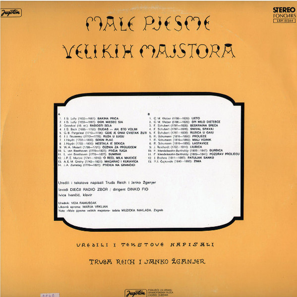 Dječji Radio Zbor* - Male Pjesme Velikih Majstora (LP, Album)