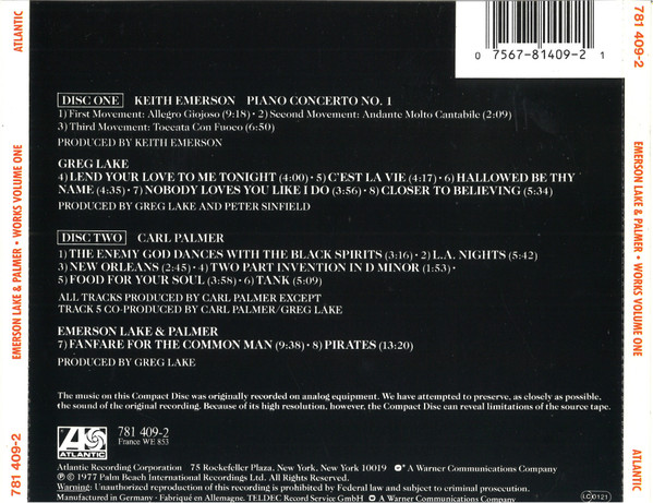 Emerson Lake & Palmer* - Works (Volume 1) (2xCD, Album, RE)
