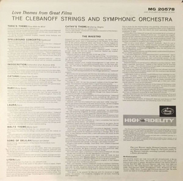 The Clebanoff Strings And Symphonic Orchestra* - Love Themes From Great Films (LP)