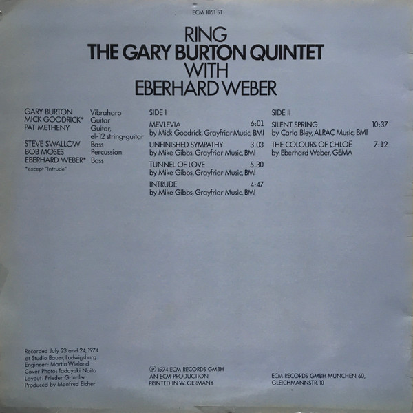 The Gary Burton Quintet* With Eberhard Weber - Ring (LP, Album)