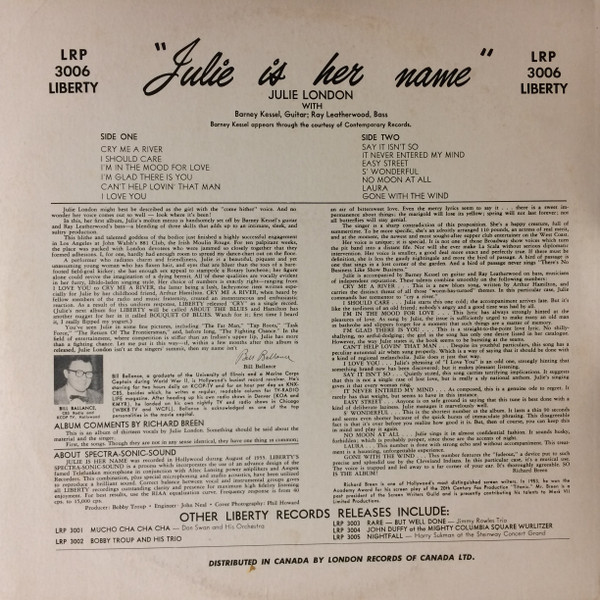 Julie London - Julie Is Her Name (LP, Album, Mono, M/Print)