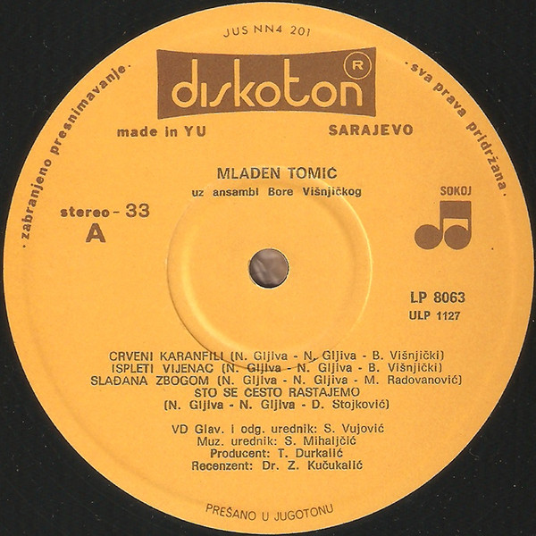 Mladen Tomić - Crveni Karanfili/Slađana Zbogom  (LP, Album)