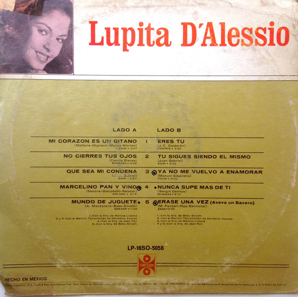 Lupita D'Alessio - Serie De Oro Orfeon (LP, Comp)