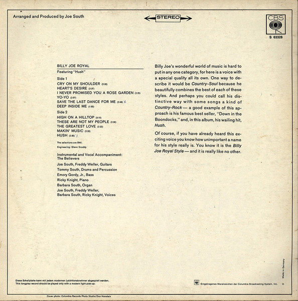 Billy Joe Royal - Featuring Hush (LP, Album)