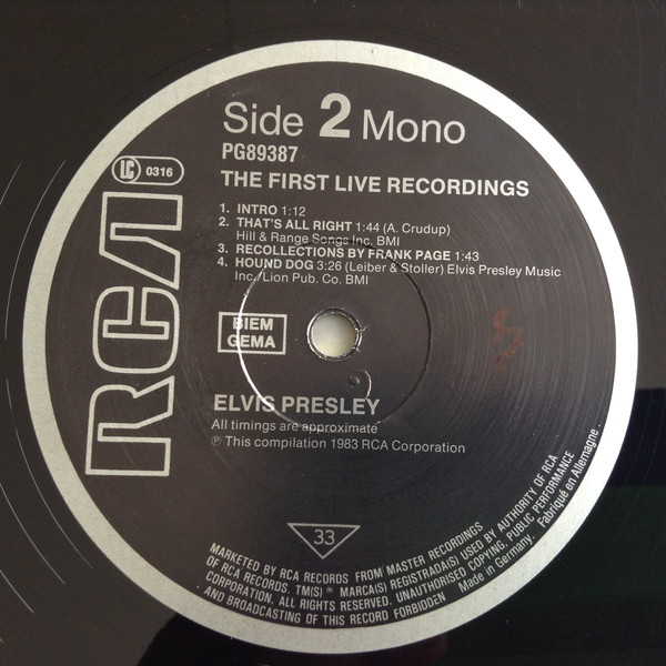 Elvis Presley - The First Live Recordings  (LP, Mono)