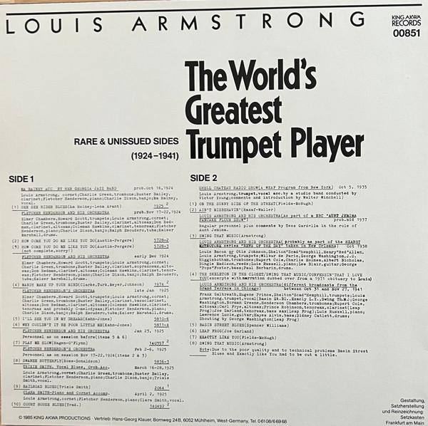 Louis Armstrong - The World's Greatest Trumpet Player (Rare & Unissued Sides 1924/1941) (LP, Album, Unofficial)