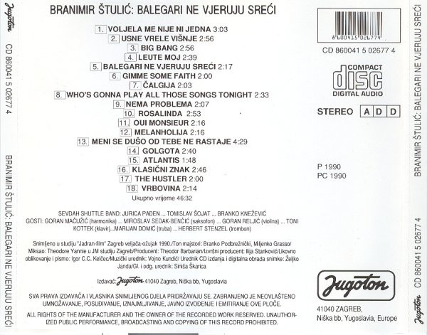 Branimir Å tuliÄ‡ - Balegari Ne Vjeruju SreÄ‡i (CD, Album)