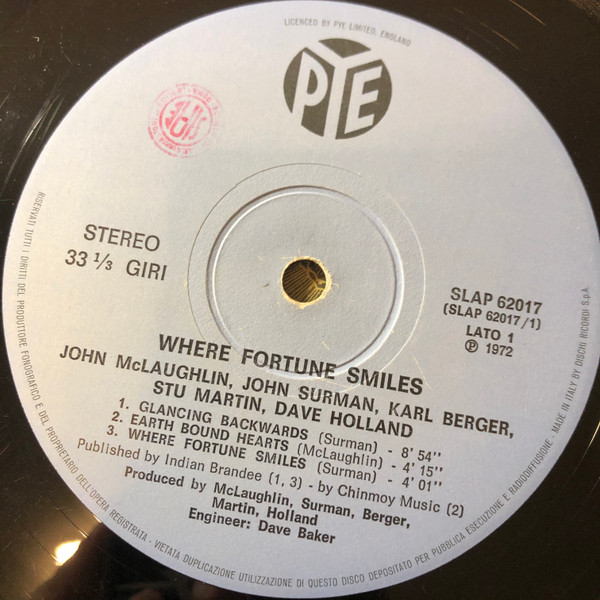 John McLaughlin, John Surman, Karl Berger, Stu Martin, Dave Holland - Where Fortune Smiles (LP, Album)