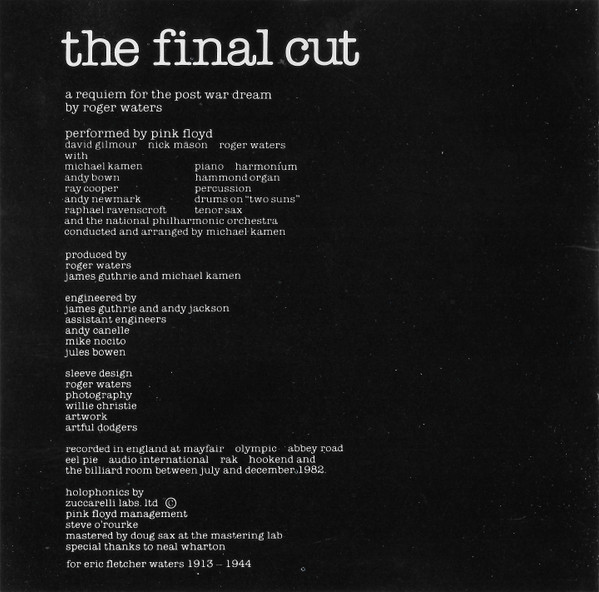 Pink Floyd - The Final Cut (CD, Album)