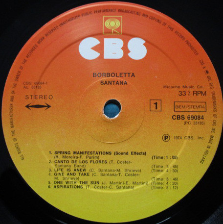 Santana - Borboletta (LP, Album, RE)