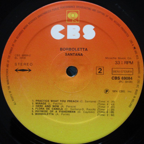 Santana - Borboletta (LP, Album, RE)