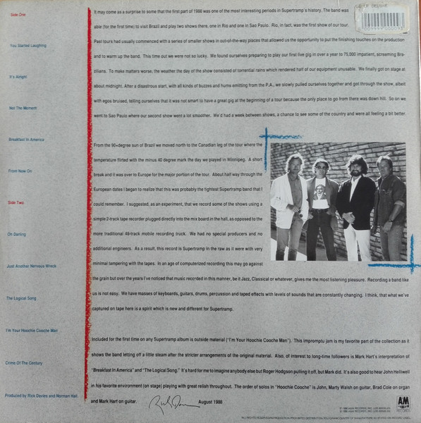 Supertramp - Live '88 (LP, Album)