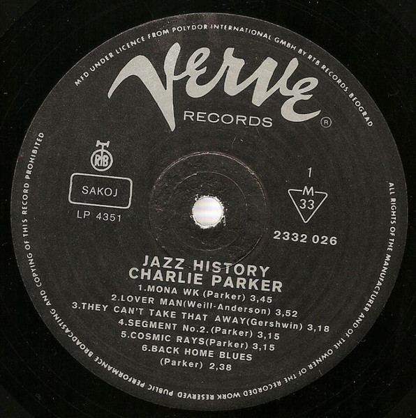 Charlie Parker - Jazz-History (LP, Comp, RE, RP)