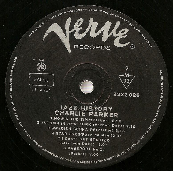 Charlie Parker - Jazz-History (LP, Comp, RE, RP)