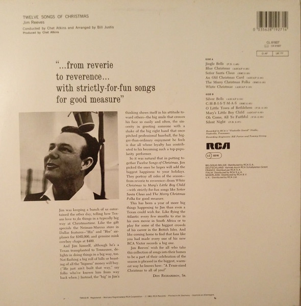 Jim Reeves - Twelve Songs Of Christmas (LP, Album, RE)