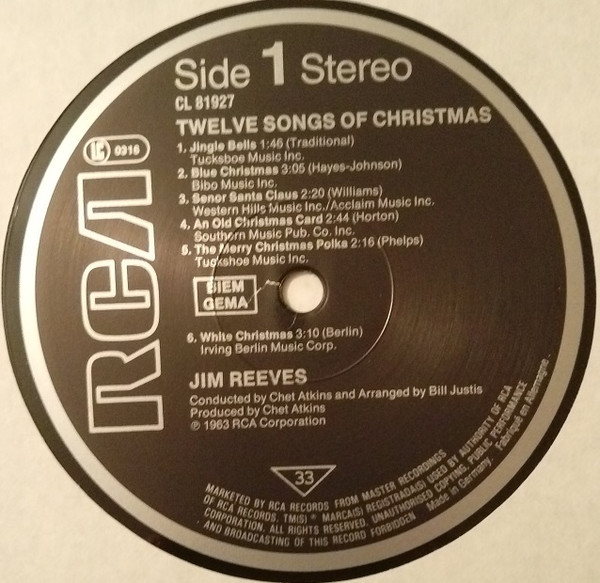 Jim Reeves - Twelve Songs Of Christmas (LP, Album, RE)