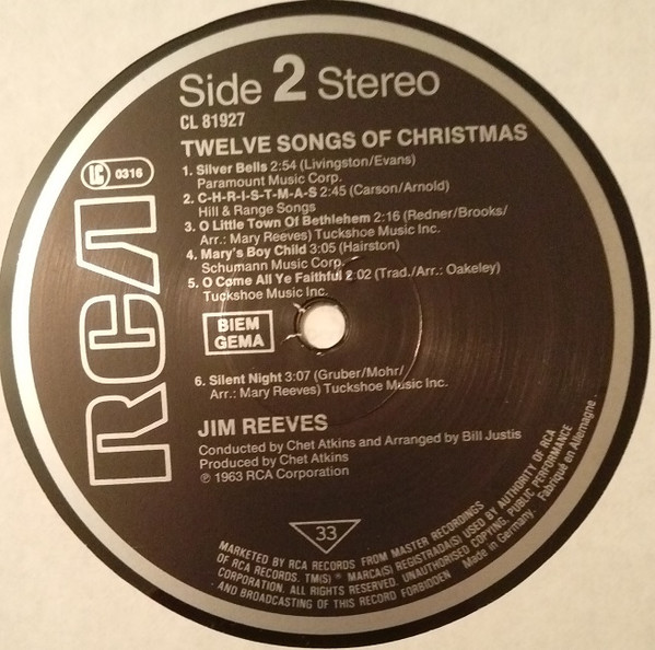 Jim Reeves - Twelve Songs Of Christmas (LP, Album, RE)