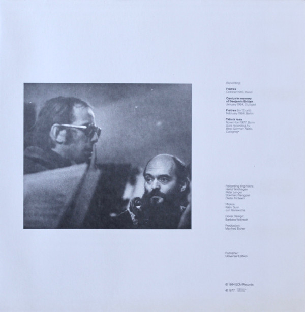 Arvo Pärt - Tabula Rasa (LP, Album, RP, Gat)